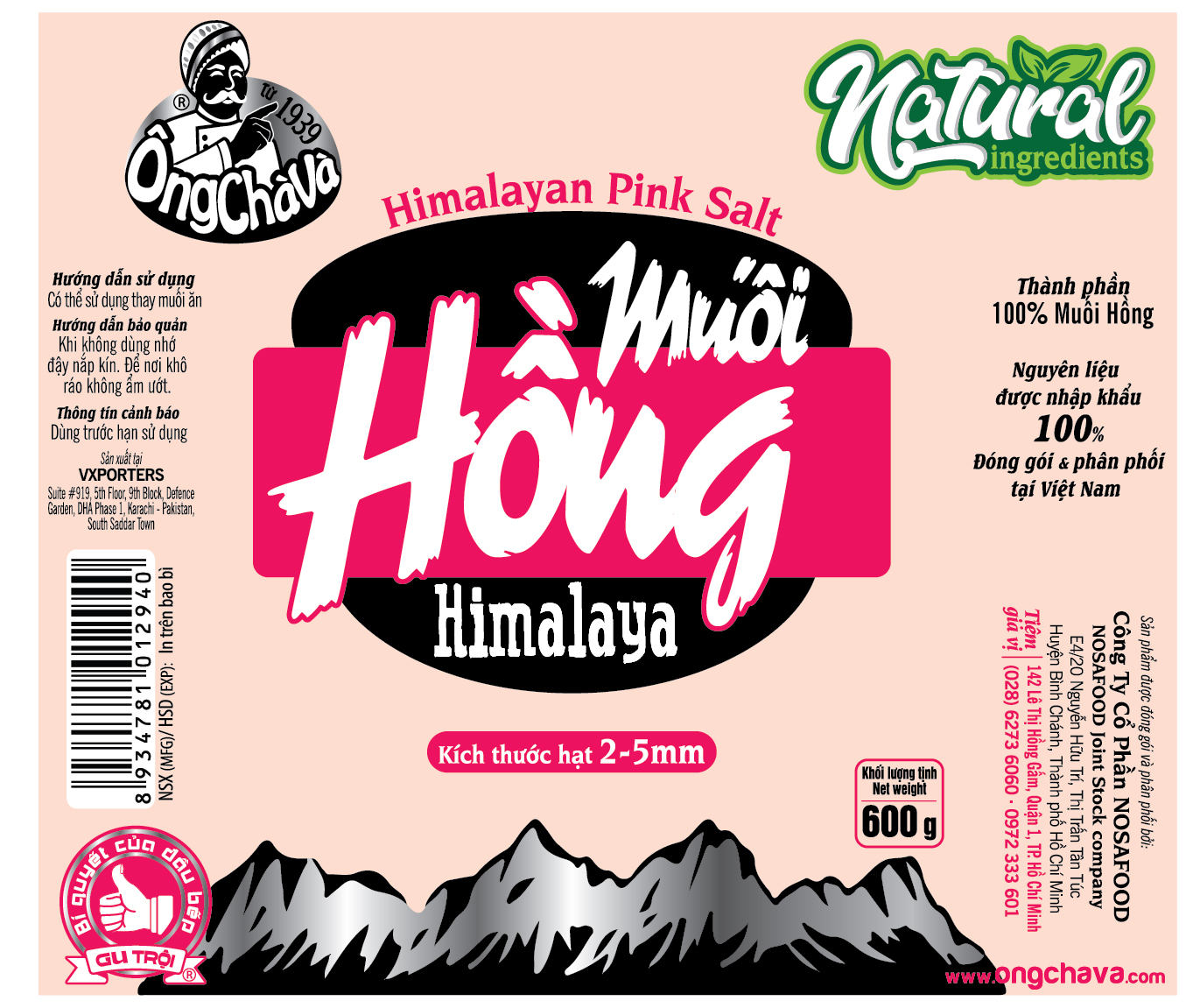 Muối Hồng Himalaya Ông Chà Và 600g (Size 2 - 5mm)