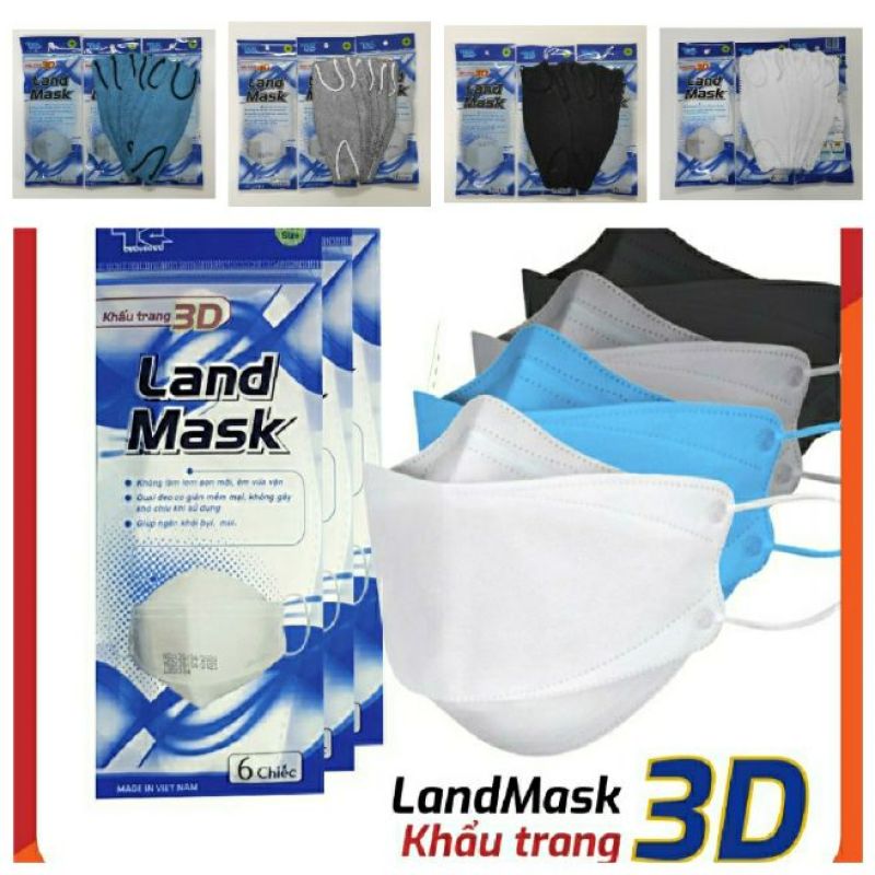 Giá bán COMBO 5 Túi Khẩu Trang 3D Land Mask 1 Túi 6 chiếc - ( LOẠI TÚI XANH ) Có 5 màu lựa chọn