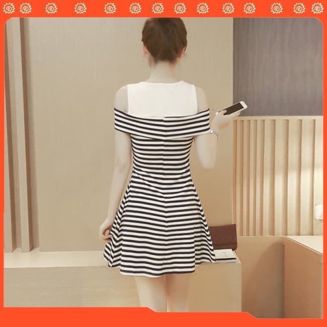 Đầm Váy   Kẻ Sọc Hở Vai  Dễ Thương