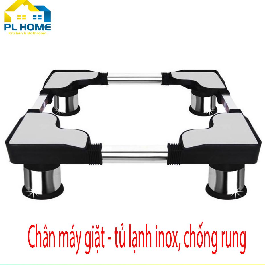 Chân Kệ Tủ Lạnh Từ 250 Đến 450L, Chân Kệ Máy Giặt Từ 8 Đến 18kg Khung Chân Inox Có Điều Chỉnh Kích Thước, Đệm Cao Su Chống Rung