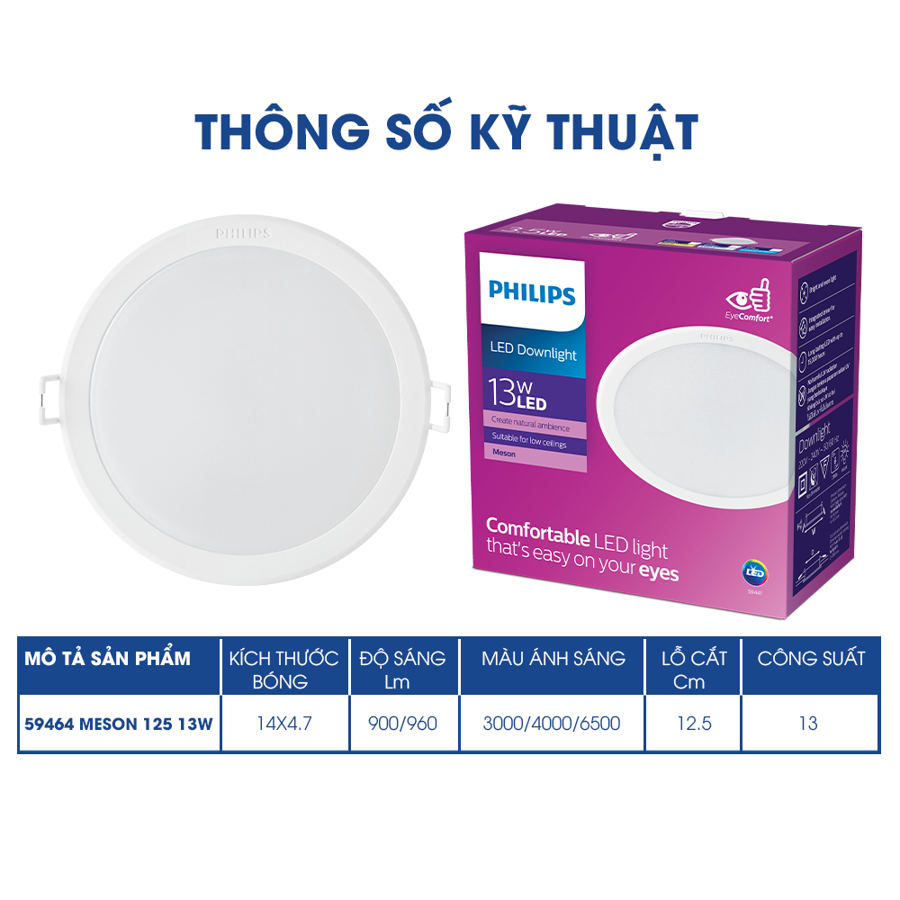 Bộ đèn âm trần Philips LED MESON G3 công suất (5W, 6W, 7W, 9W, 13W- trắng, vàng, trung tính)