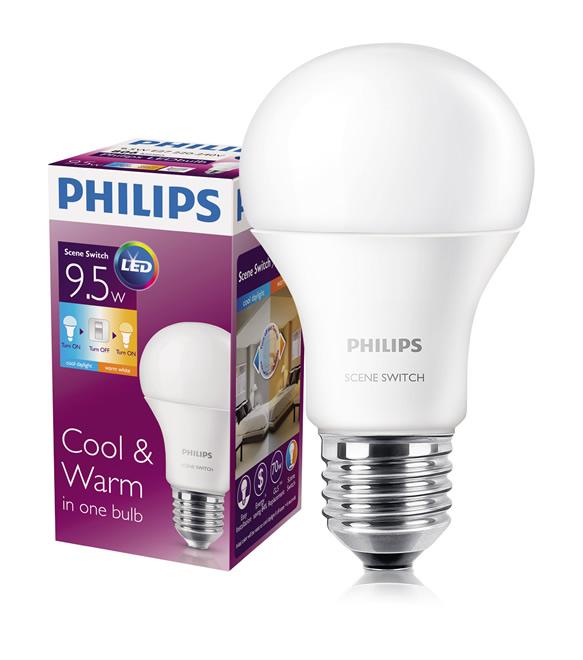 Combo Bóng đèn Philips LED Scene Switch đổi màu ánh sáng Trắng / Vàng 9.5W 3000K/6500K E27  và Bộ dụng cụ đa năng Bosch 12 món