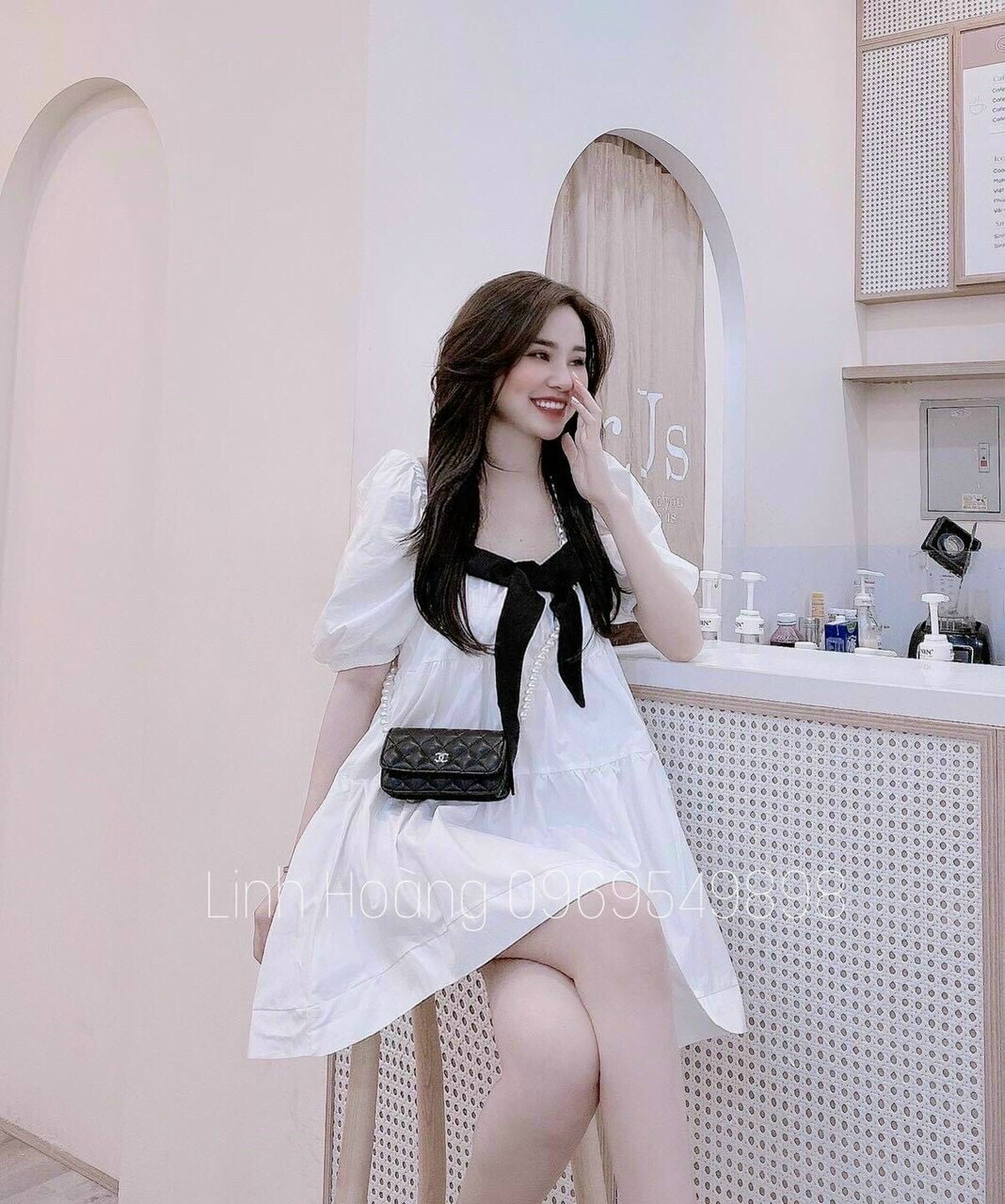 ĐẦM BABYDOLL NƠ TRẮNG XINH XẮN DD032