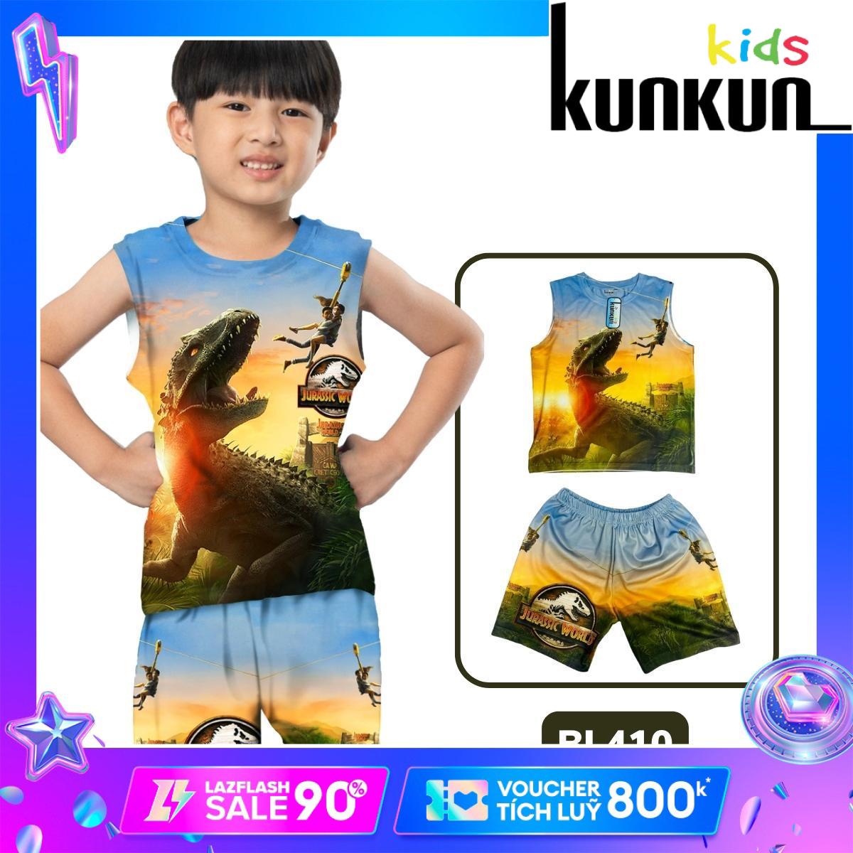 Bộ ba lỗ bé trai KUNKUN BL410 size đại từ 10-60kg in hình khủng long jurassic world chất thun lạnh co giãn 4 chiều