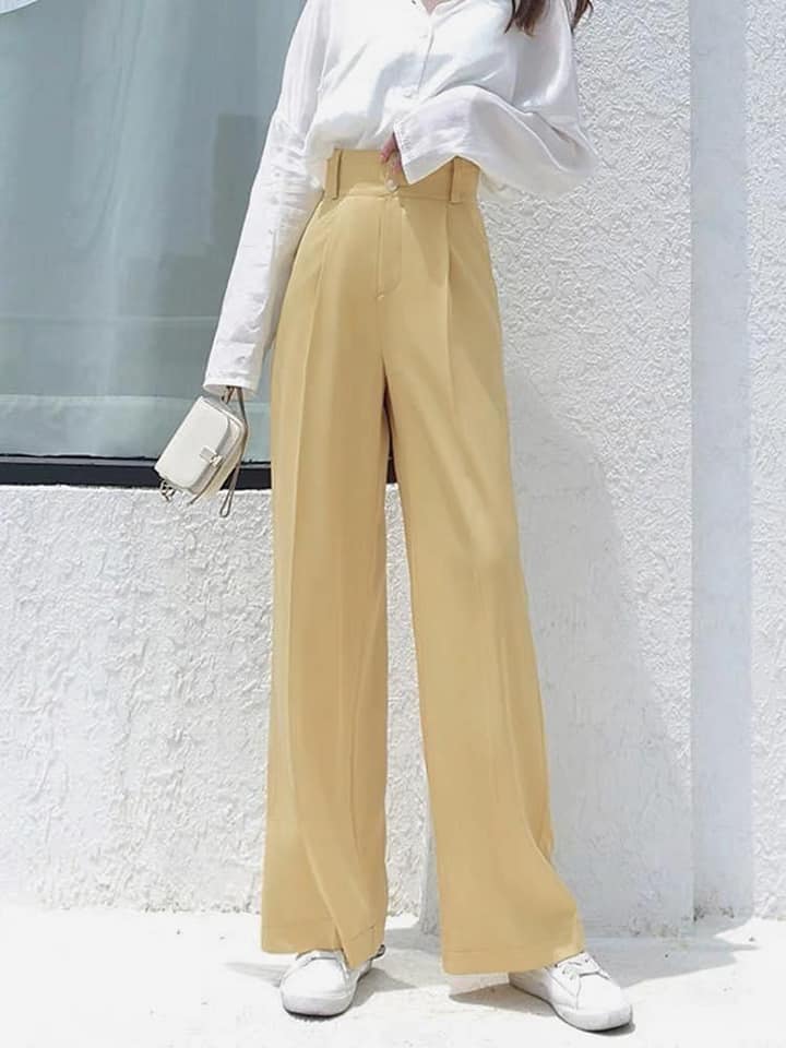 Quần tây ống rộng nữ lưng cao big size dáng dài form đẹp chất xịn.