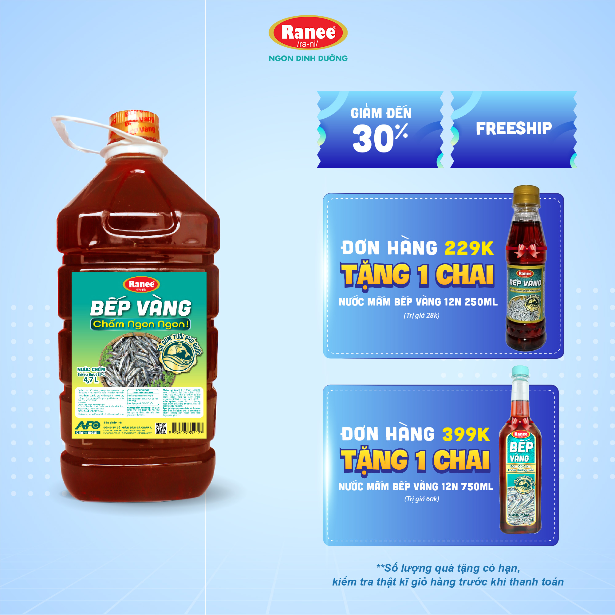 {Đơn 199k tặng hộp bơ -399k tặng vá gỗ} Nước chấm Cá Cơm Bếp Vàng siêu tiết kiệm 4.7 lít