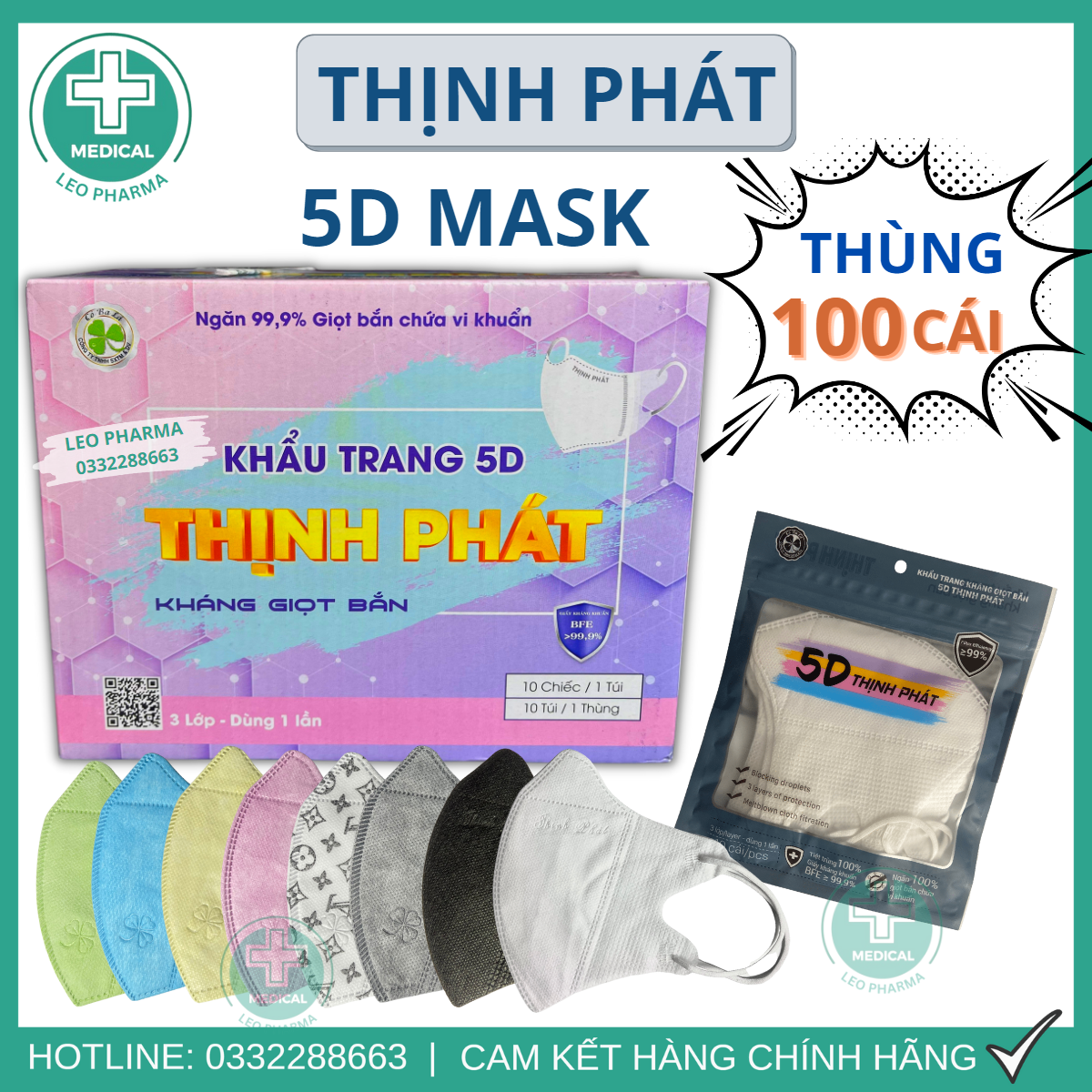 Thùng 100 Cái Khẩu Trang Y Tế 5D Mask Thịnh Phát Chính Hãng