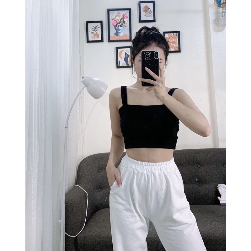 Áo Thun Croptop 2 Dây Bản To Có Đệm