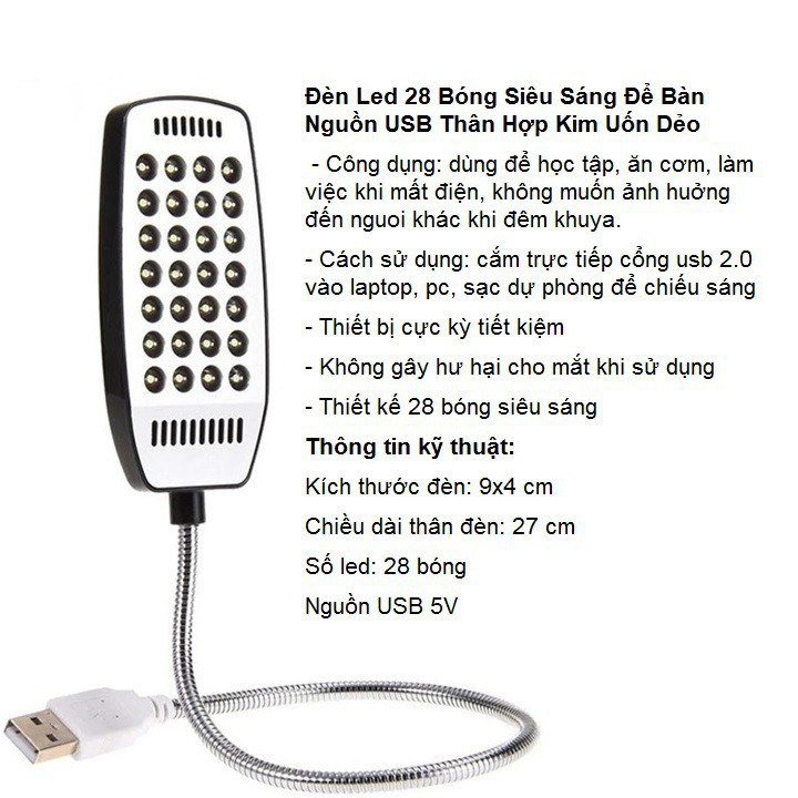 Đèn LED cổng USB 28 bóng