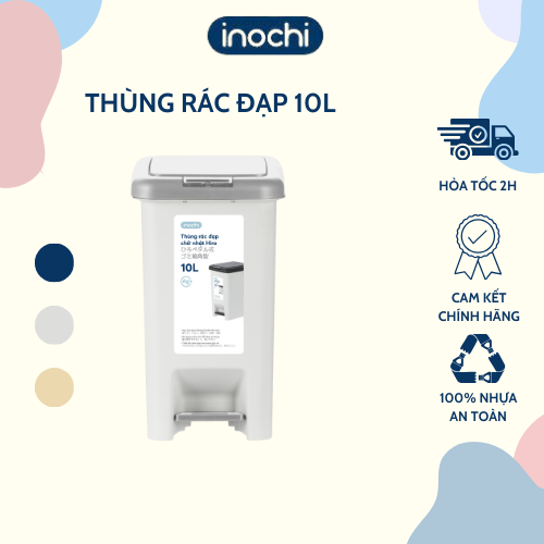 Thùng rác đạp chữ nhật Hiro 10L (loại kèm ruột) - Thùng rác gia đình, Thùng rác đa năng, Thùng rác văn phòng - Thân thiện và Tiện dụng - Hàng chính hãng INOCHI - Tiêu chuẩn Nhật Bản
