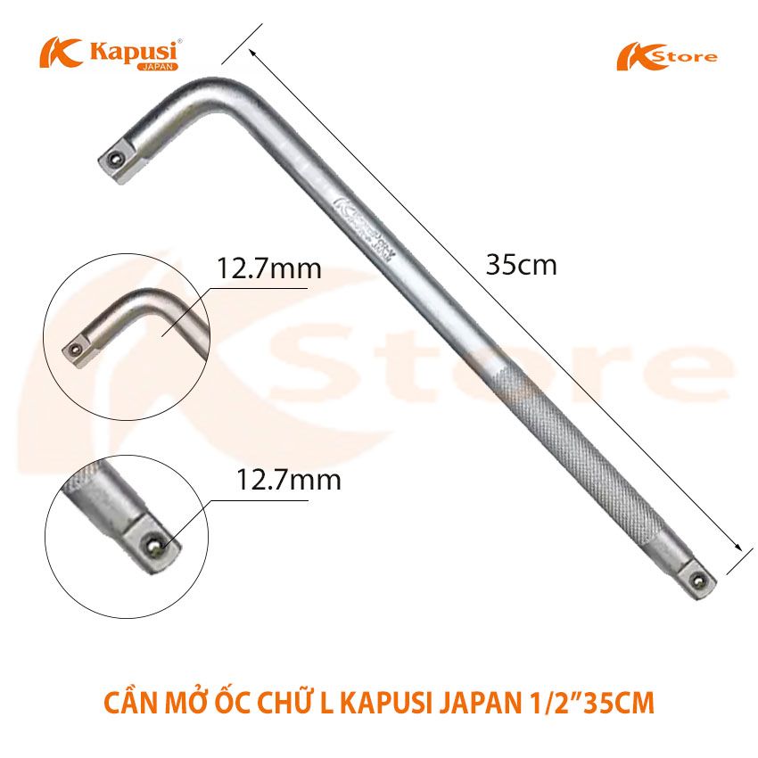 Các cỡ cần siết chữ l kapusi japan, cần mở ốc chữ l, tay siết lực cong dạng chữ l vặn đầu tuýp đầu khẩu