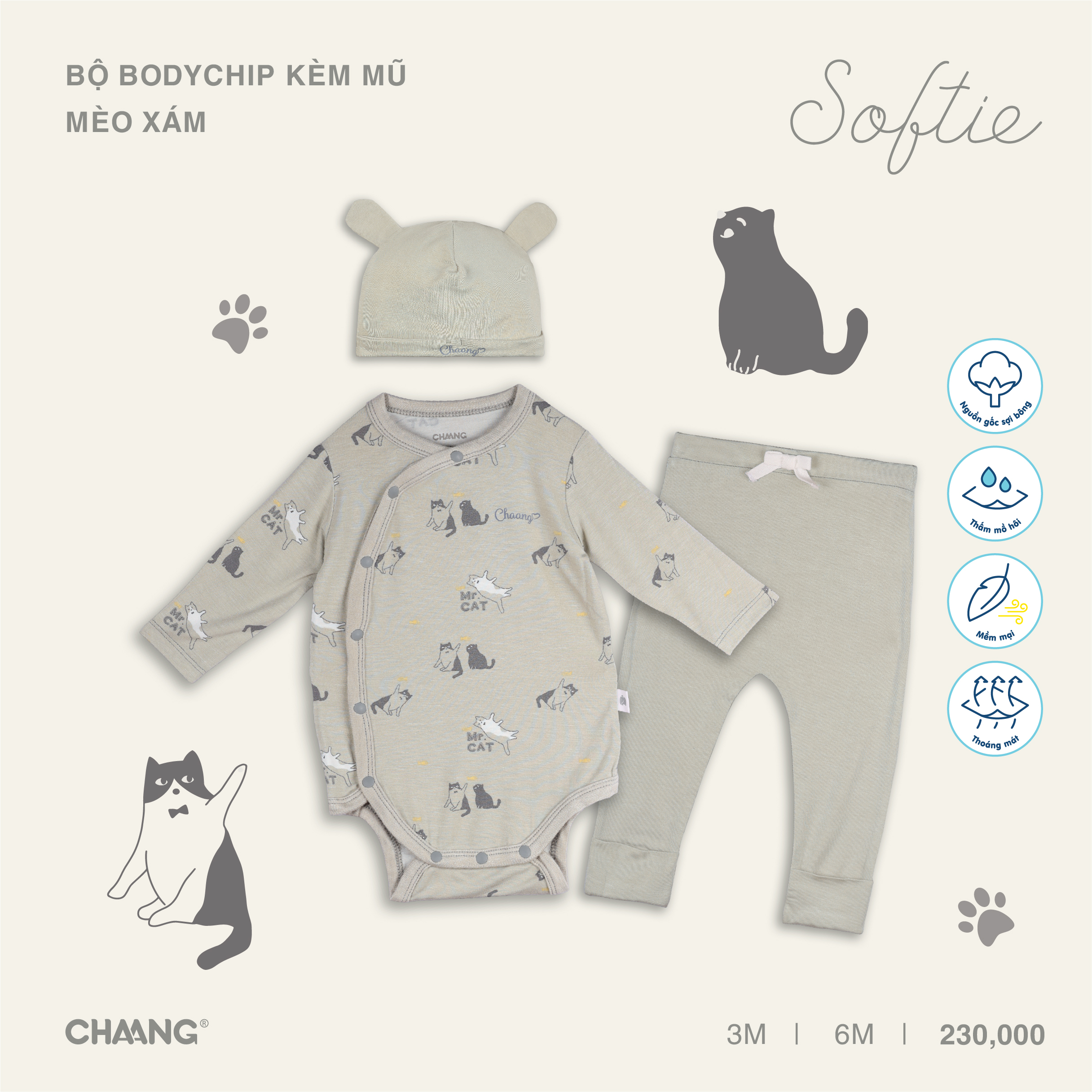 [CHAANG] Bộ bodychip kèm mũ Mèo Chaang