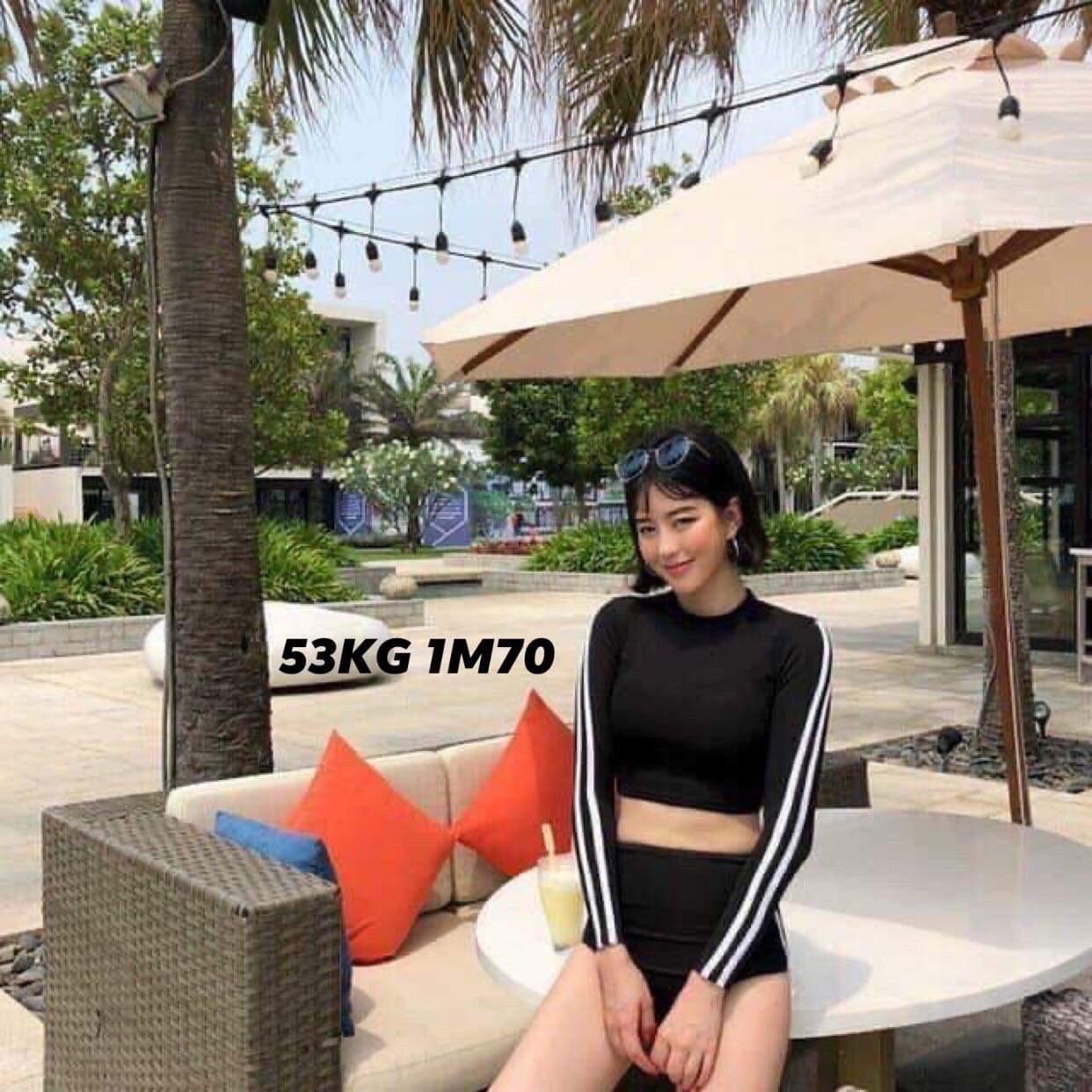 Đồ bơi tay dài đen viền trắng 2 mảnh