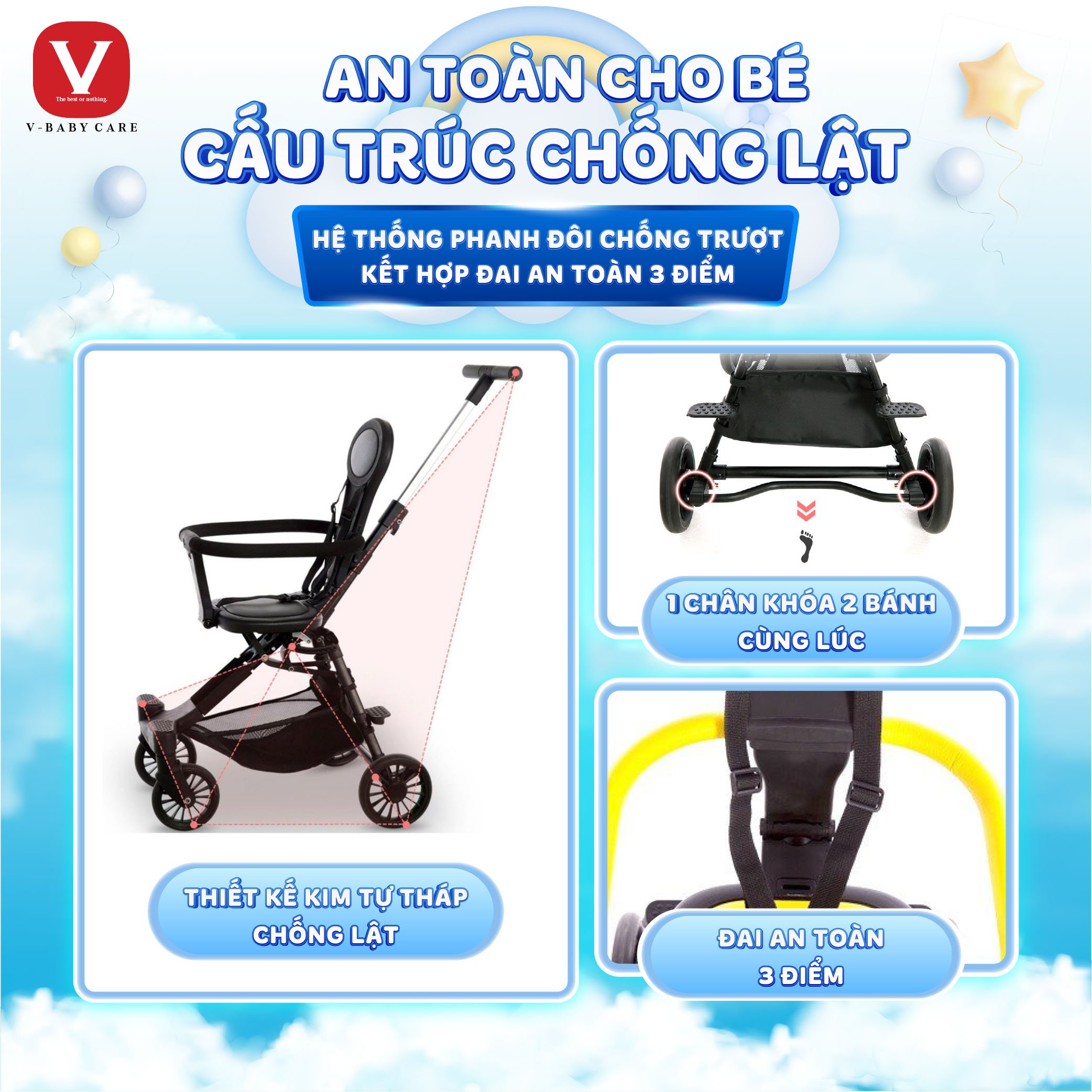 Xe Đẩy Du Lịch Gấp Gọn, Đảo Chiều Cho Bé V-BABY Q2