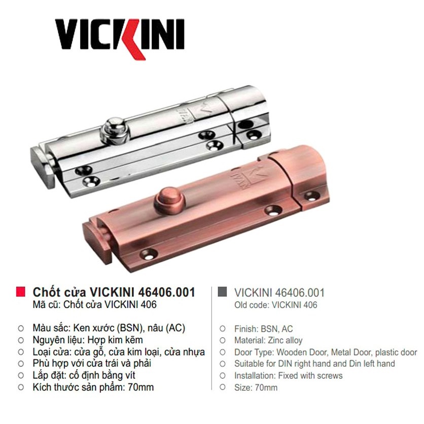 Chốt cửa VICKINI 46406.001 /100 mm