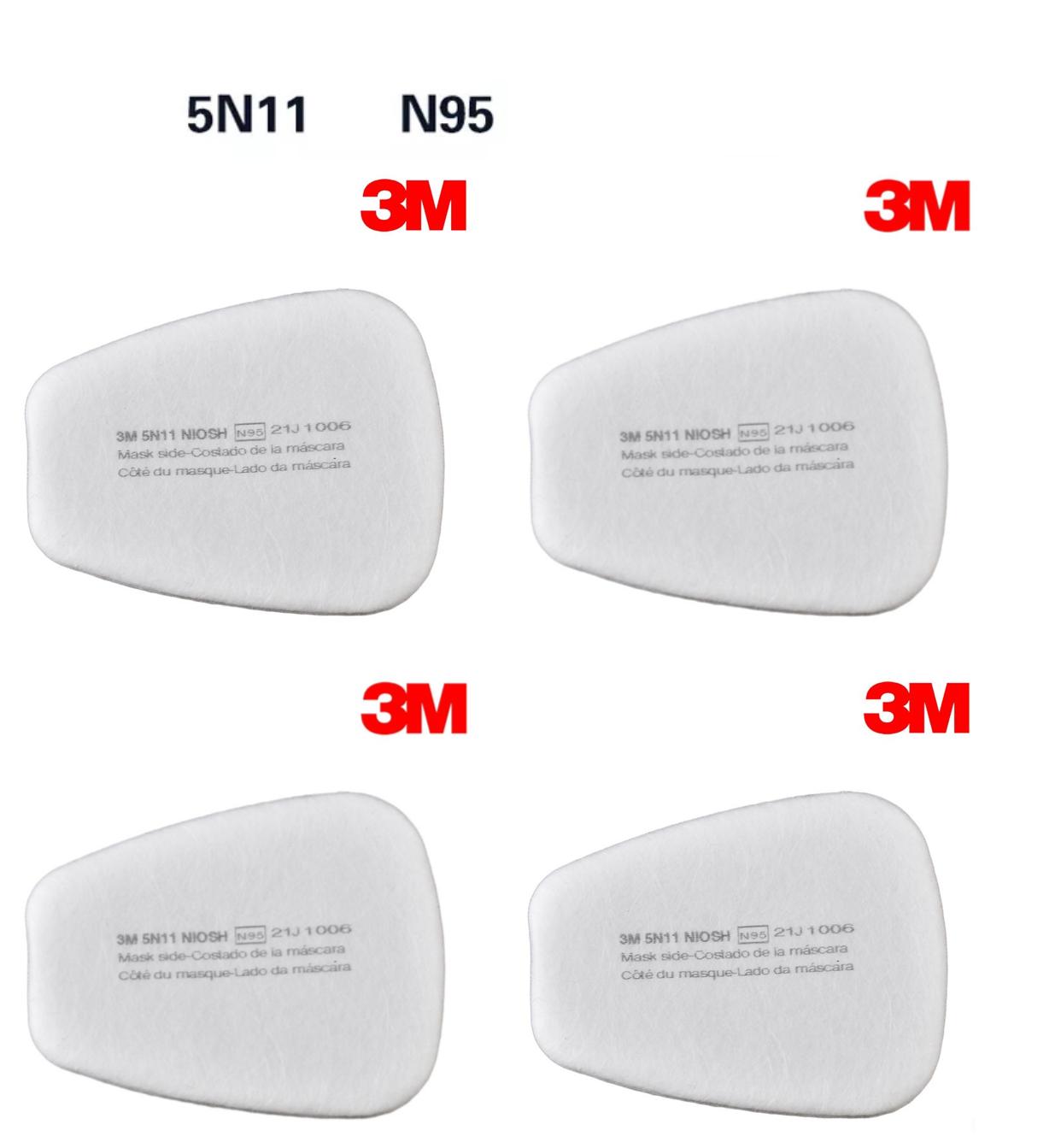 Bộ 4 Tấm lọc bụi Cotton 3M 5N11 Tiêu Chuẩn N95 Made In USA Mỹ có tác dụng ngăn ẩm, chống Virus, chống bụi siêu mịn PM2.5 dành cho phin lọc 3M 60xx dòng mặt nạ lọc 3M 6100, 6200, 7501, 7502, 6800 (Trắng)