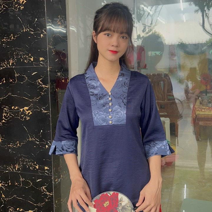 Quần Áo Phật Tử, Đồ Lam Đi Chùa Nữ Lụa Phối Gấm Pa15 - Mixasale