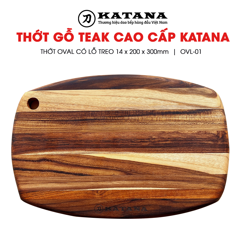 Thớt gỗ teak cao cấp katana - thớt oval size nhỏ ovl-01