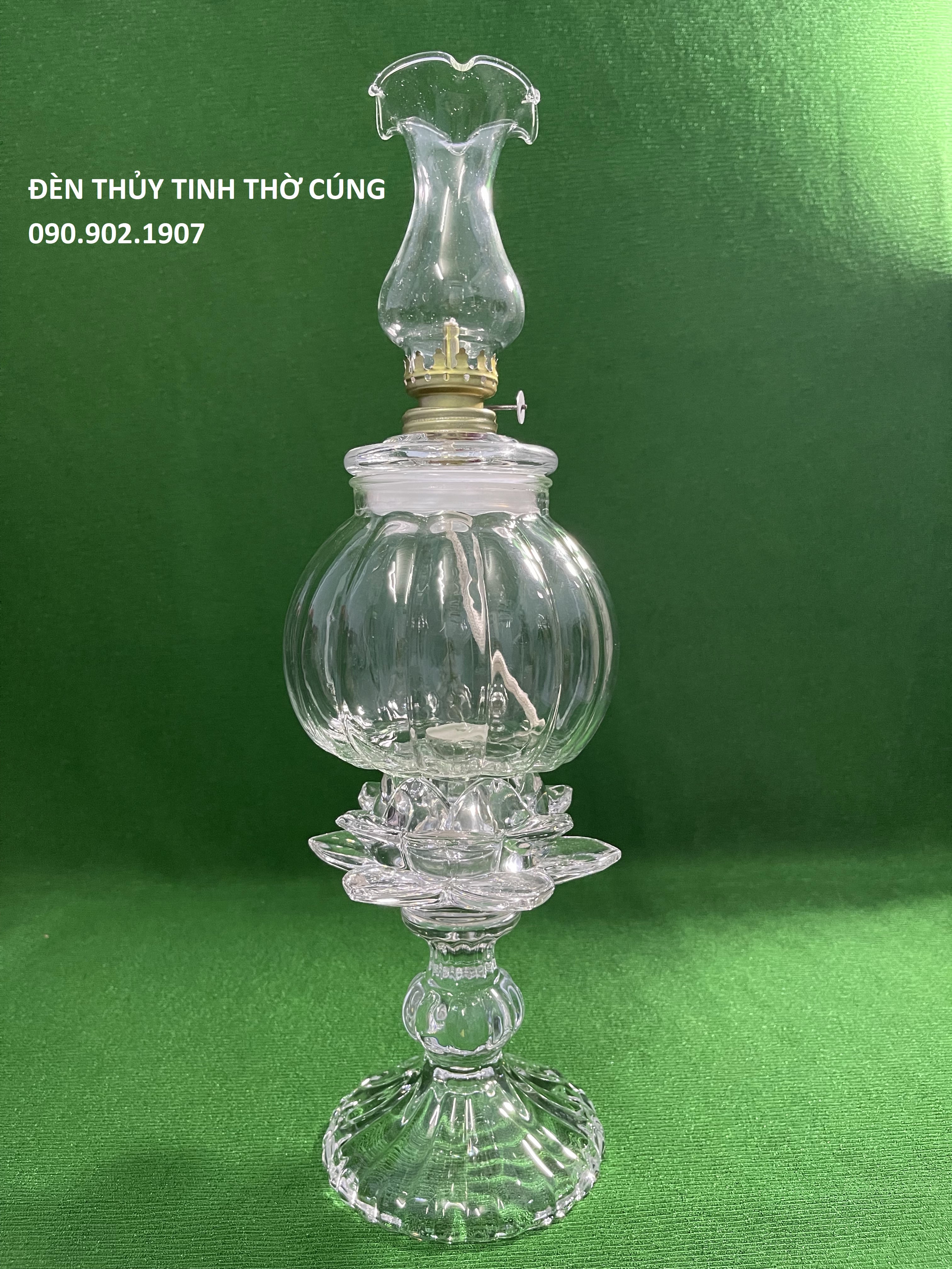 ĐÈN THỦY TINH THỜ CÚNG - BÍ SEN PHA LÊ
