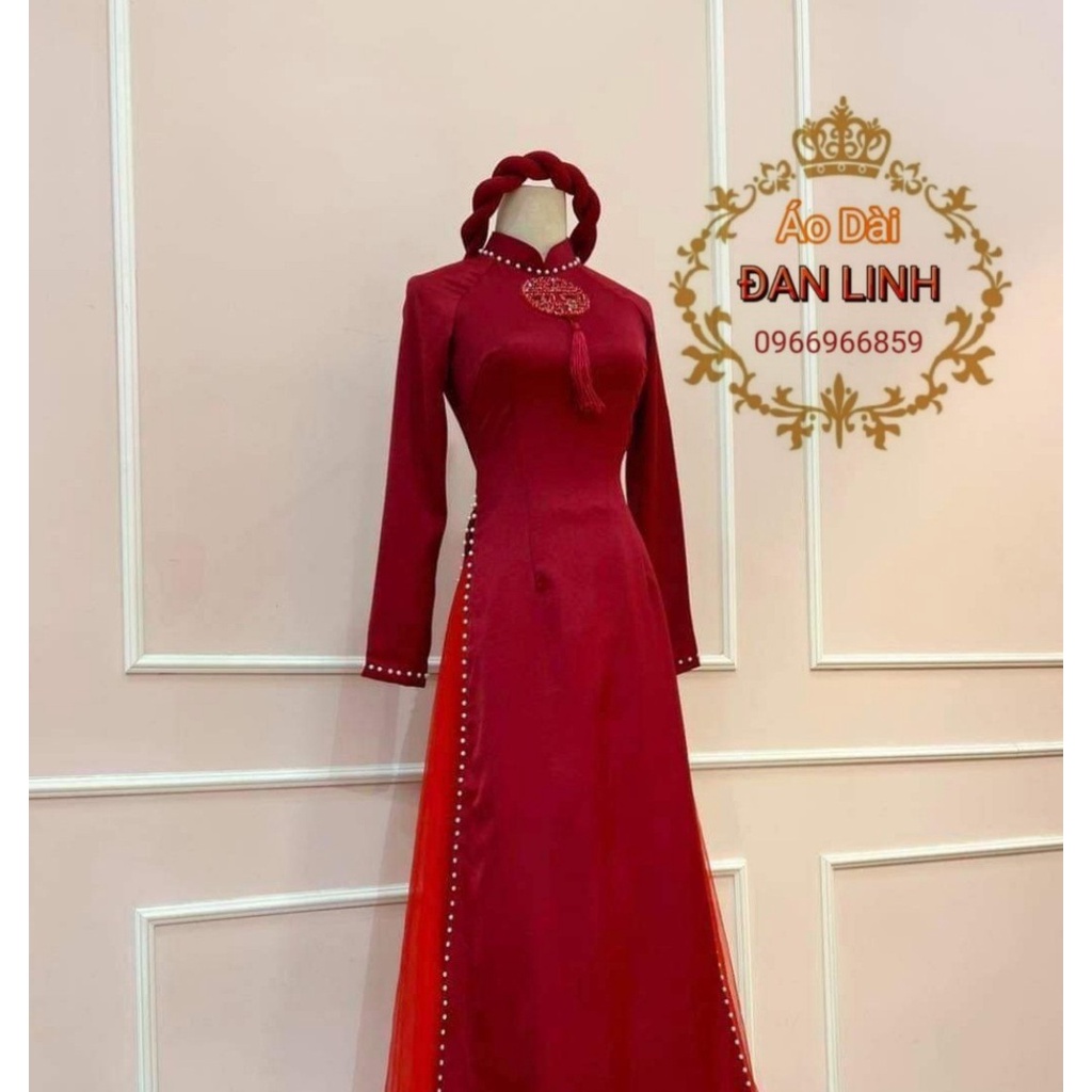 Áo dài cô dâu màu đỏ áo dài cưới áo dài ăn hỏi vải lụa vân gỗ cao cấp sang trọng - Áo Dài Đan Linh