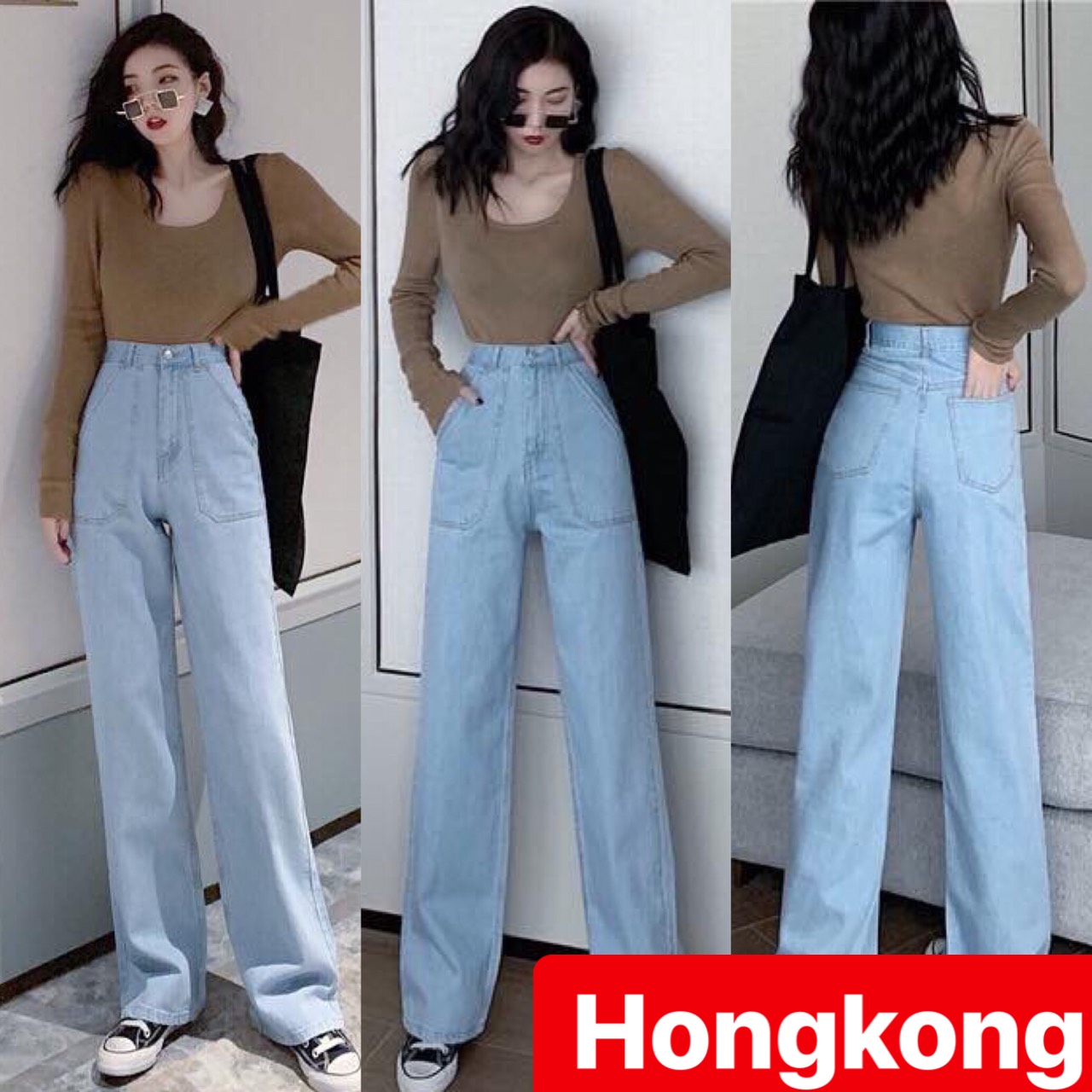QUẦN JEAN BAGGY NỮ CHẤT BÒ XANH DÀI CÔ NÀNG HỢP MỐT LƯNG CAO NÂNG MÔNG DB-02 HONG KONG FASHION