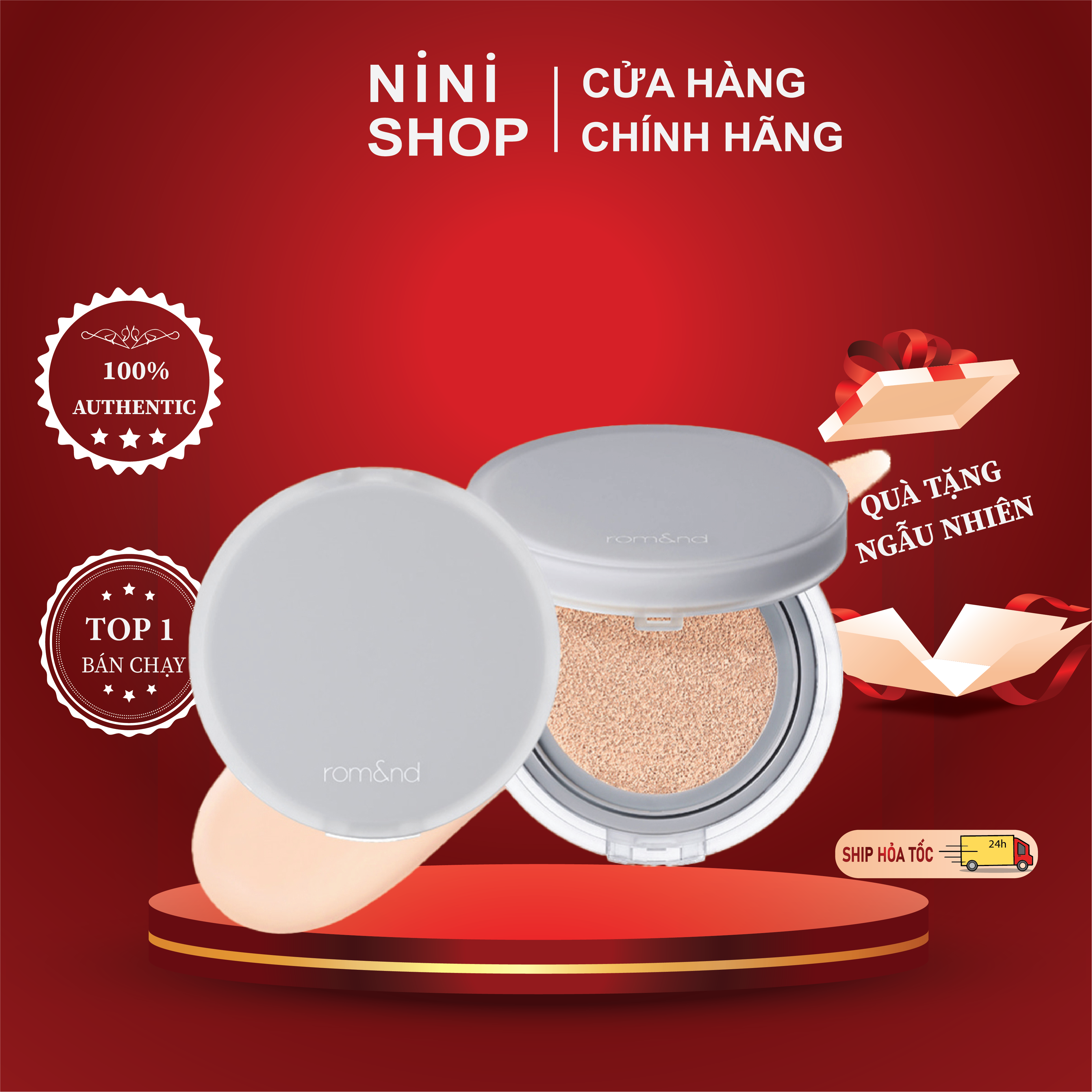 Phấn nước che phủ hoàn hảo, mỏng nhẹ tự nhiên romand nu zero cushion spf24/pa++ 15g - ninishop