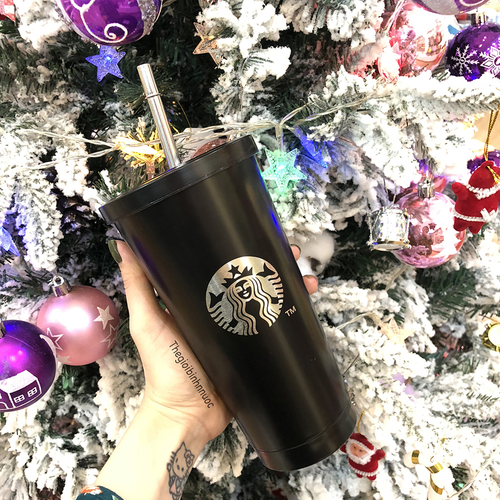[HCM]Ly Cold Cup Starbucks Tumbler Đen B227
