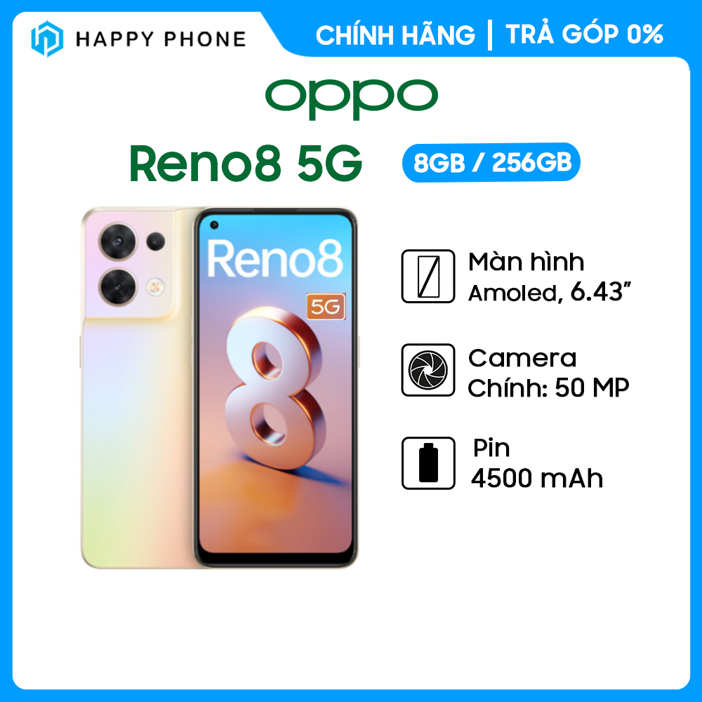 Điện thoại Oppo Reno8 5G (8GB/256GB) - Hàng Chính Hãng, Mới 100%, Nguyên Seal | Bảo hành 12 tháng