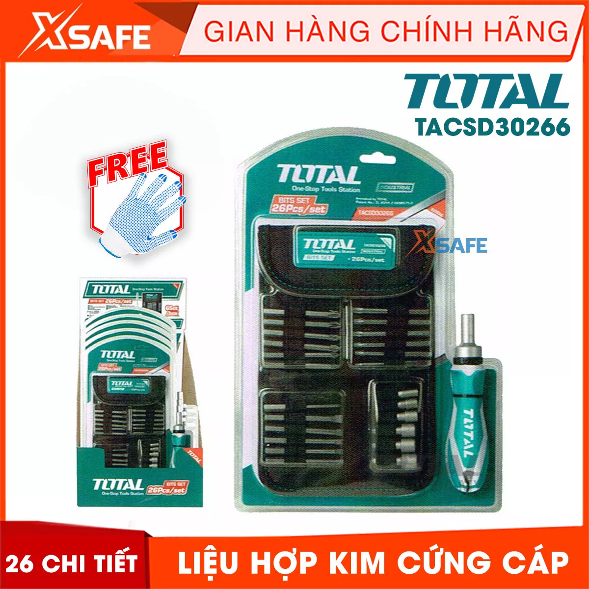 Set screwdrivers multi-purpose 26 details Total TACSD30266 screwdriver set is made from titanium super durable, compact design and size variety, easy-to-use-product genuine xsafe