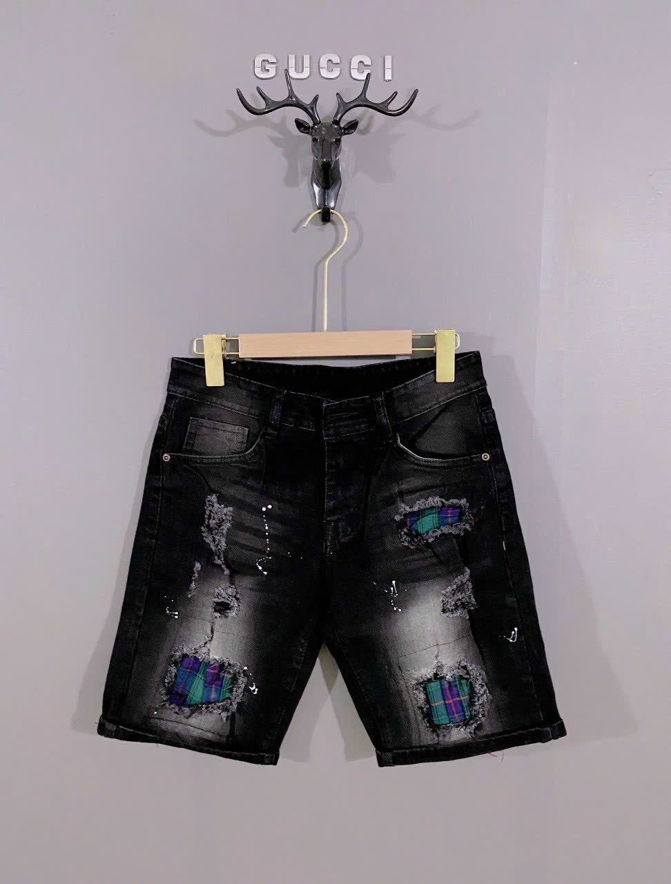 Quần short jean nam đẹp mẫu mới thêu logo form body vải jean cao cấp