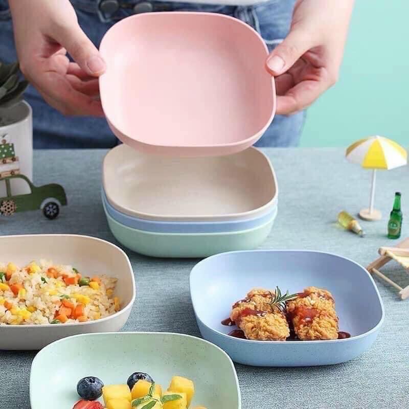 Set 8 Đĩa Vuông Lúa Mạch Màu Pastel