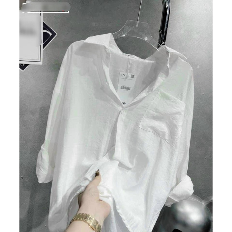 Áo so mi phom rộng nữ đũi mát