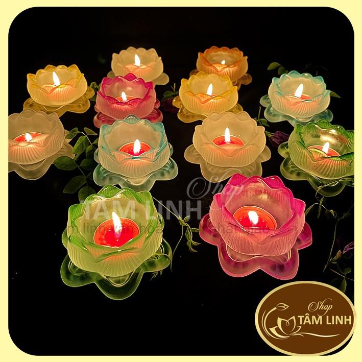 Ảnh Thật Chân Đen Cây Đưng Nên Tealight Hoa Sen Thuy Tinh Lưu Ly Nhiêu Mau-Tamlinhngocbao