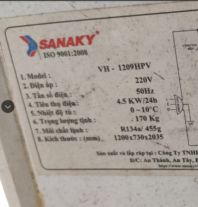 Ron gài cho tủ mát Sanaky Model VH-1209HPV (tủ 2 cánh)