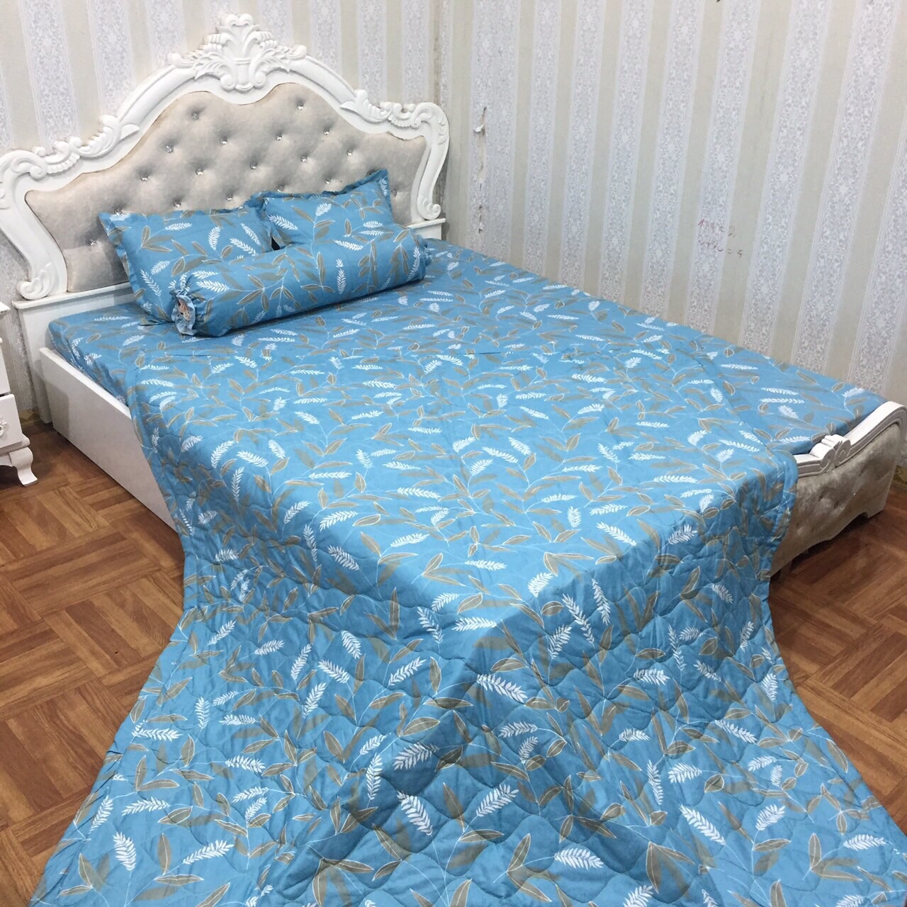 Bộ Chăn Ga Gối Combo 5 Món , Lá Tre Đậm , Chất Liệu Bền Đẹp, Không Phai, Không Xù, Mẫu Mã Kích Cỡ Đa Dạng