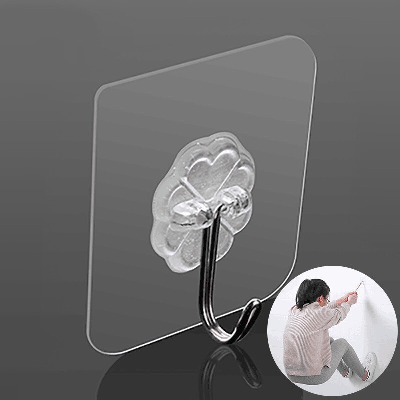 Set 10 Móc Dán Tường Chịu Lực Siêu Dính Trong Suốt