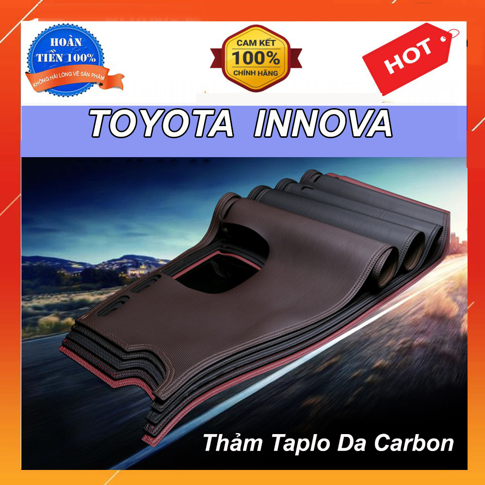 Thảm Taplo Xe  Innova 2007 đến 2019 2020 Mẫu Da Carbon- Màu Đen, Có Đế Chống Trượt Giúp Che Nắng Taplo, Chống Nứt Bạc Màu Taplo, Chống Lóa Mắt Và Tăng Thẩm Mỹ Cho Xe