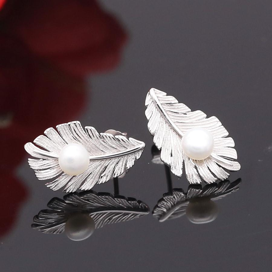 Bông tai ngọc trai lông vũ b-1532 bảo ngọc jewelry