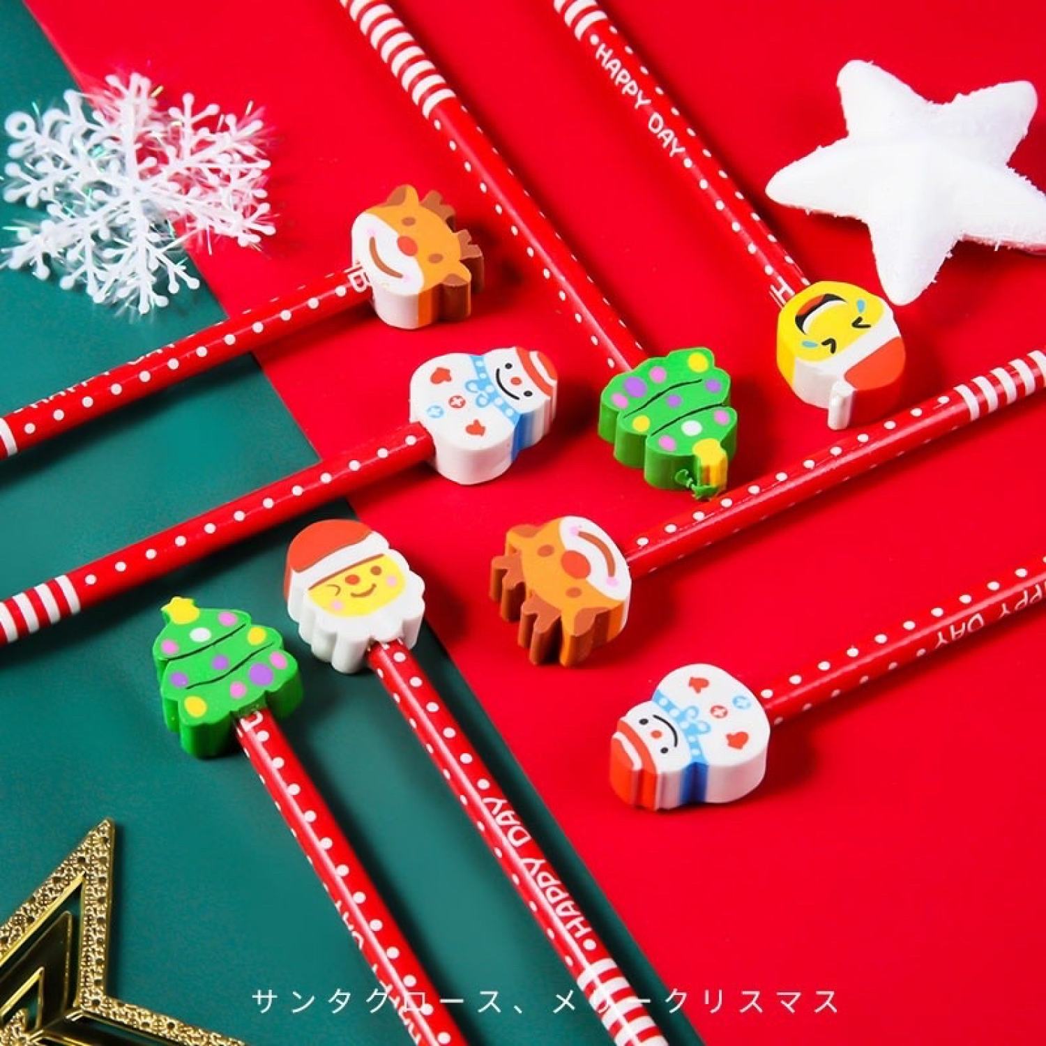 Bút chì đầu tẩy hình Noel/Giáng sinh (10 cây)