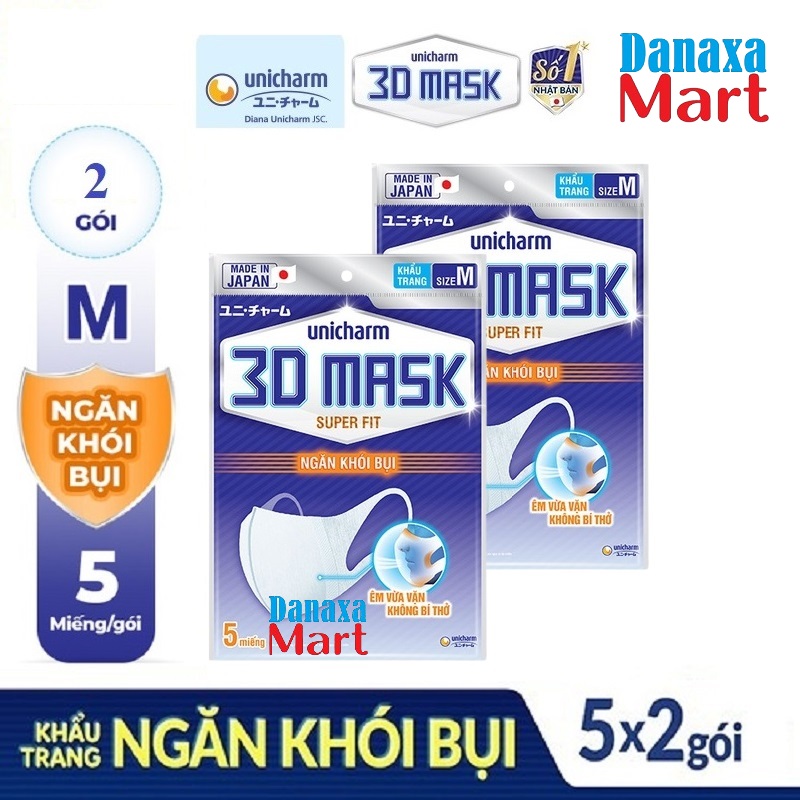 Combo 2 gói khẩu trang Unicharm 3D Mask Super Fit ngăn khói bụi size M 5