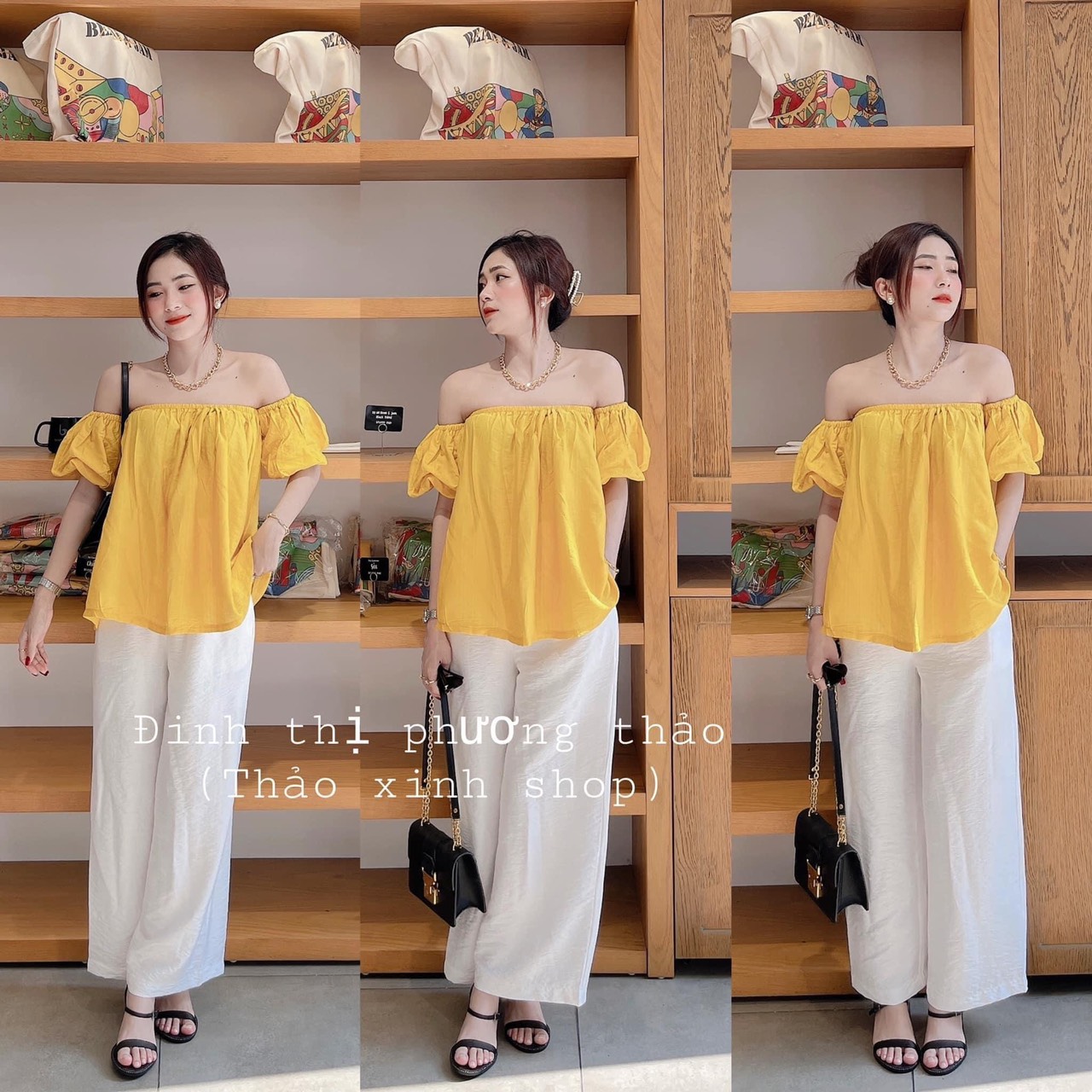 Set đũi lụa trễ vai. Set đũi 2 kiểu nữ