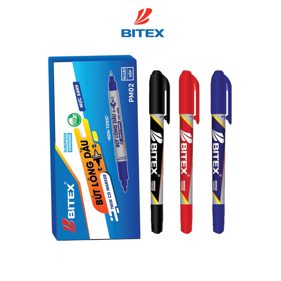 Bút lông dầu Bitex PM02 mực xanh, đen, đỏ