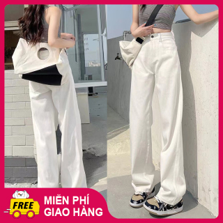 Wan138 phụ nữ quần jean màu trắng của quần rộng chân eo cao thô dưới thumbnail