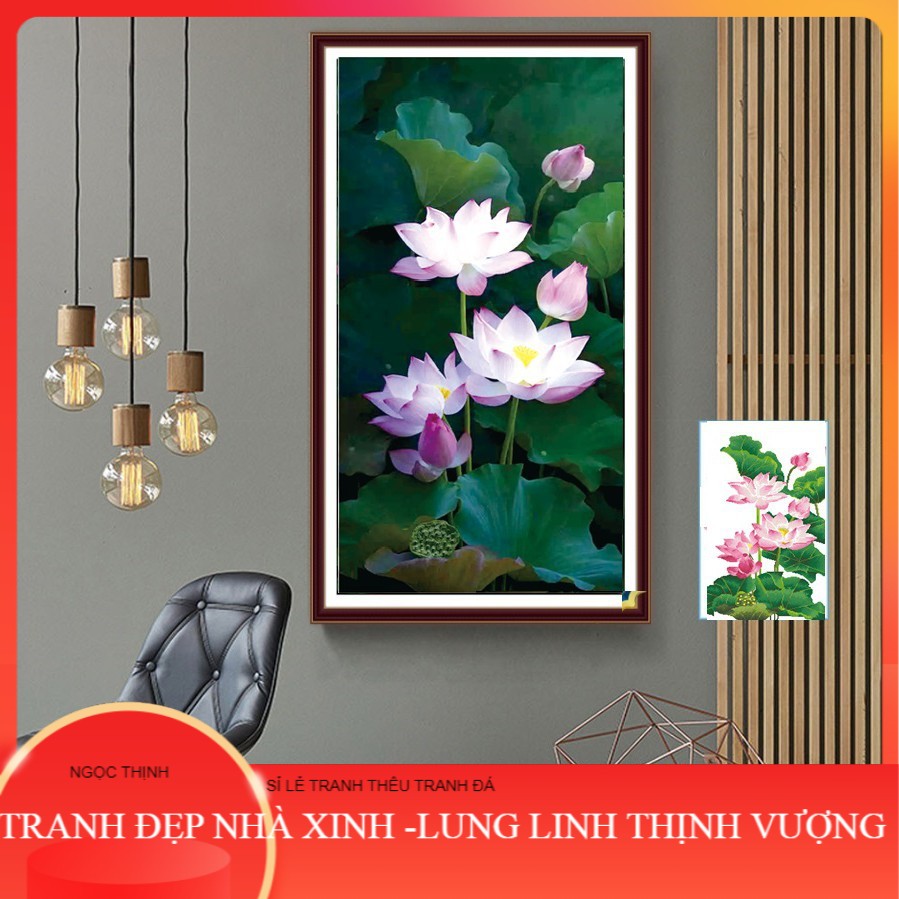 Tranh đính đá hoa sen lv246 - kt 50x90cm ngọc thịnh shop tranh