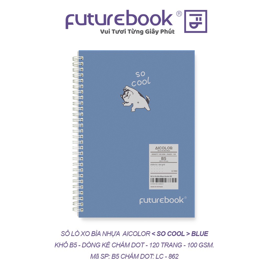 Sổ Lò Xo Bìa Nhựa Aicolor B5 Chấm Dot 120 Trang 100 GSM. VPP FUTUREBOOK. MSP: LC862. Giao mẫu ngẫu nhiên.