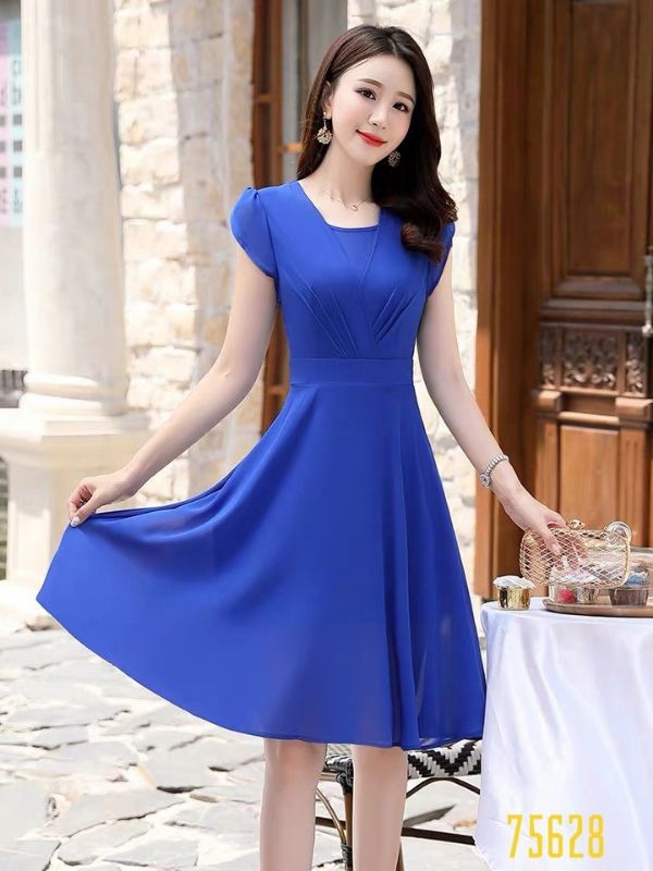 [HCM]Đầm Xòe Dự Tiệc 3 Màu Xanh Tím Đen Bo Eo - D233