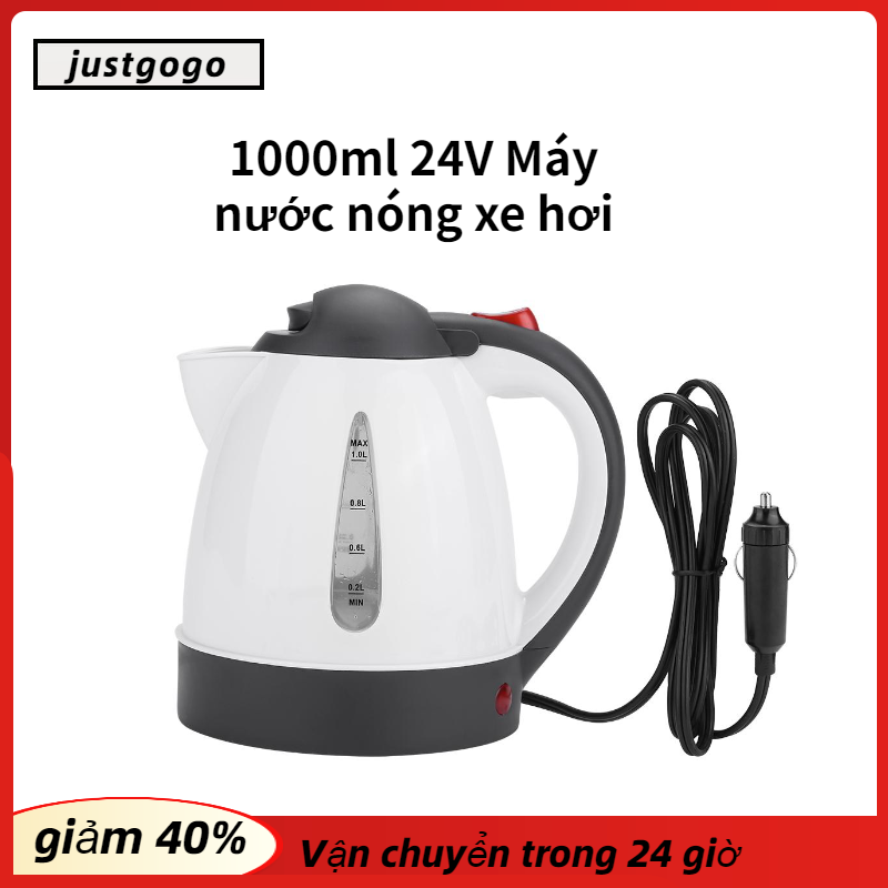Justgogo 1000ml Portable Car Electric Kettle Travel Water Heater Bottle for Tea Coffee Making 24V