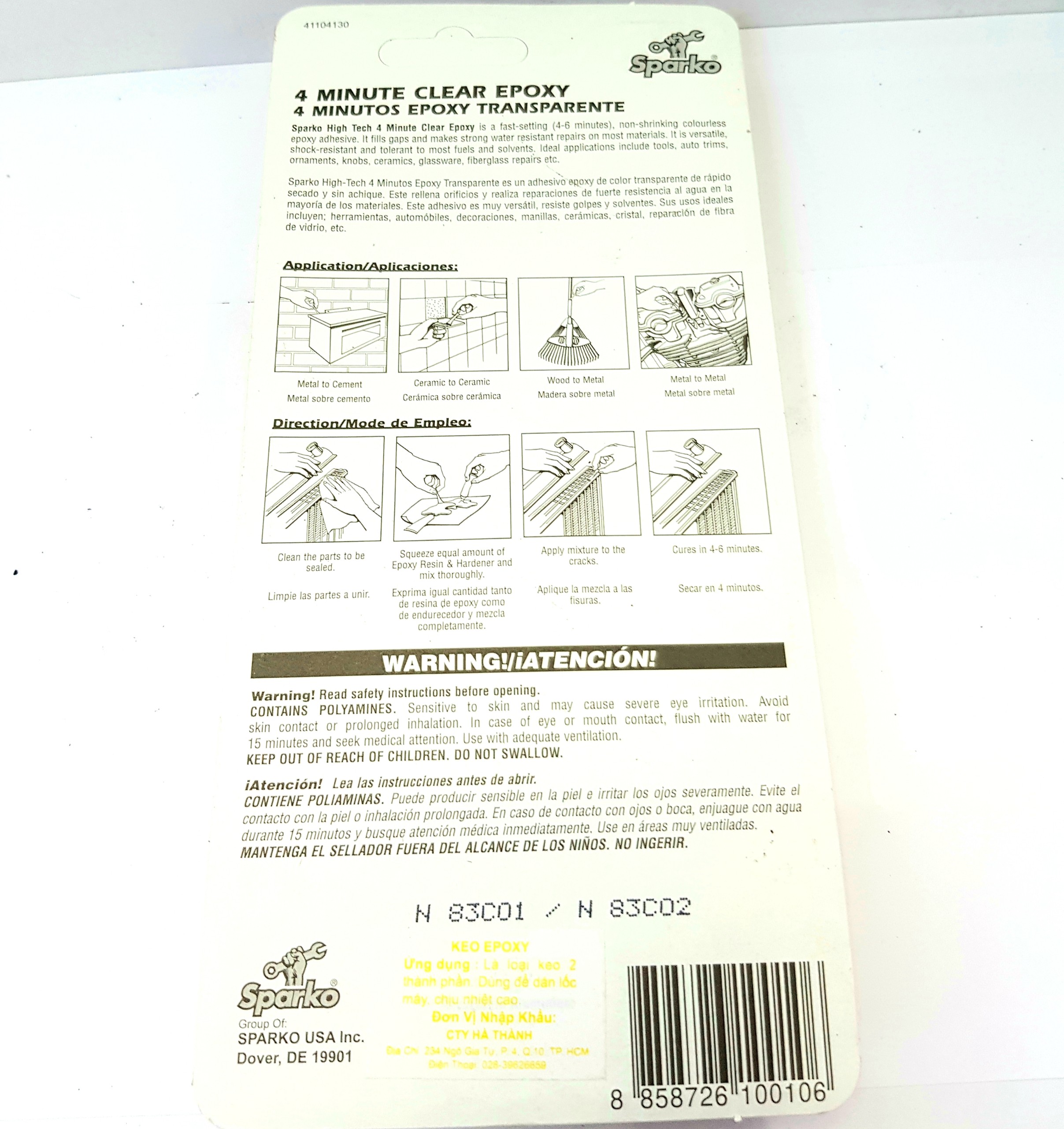 [HCM]Keo AB Sparko 4 Minute Clear Epoxy 2 thành phần 17mlx2