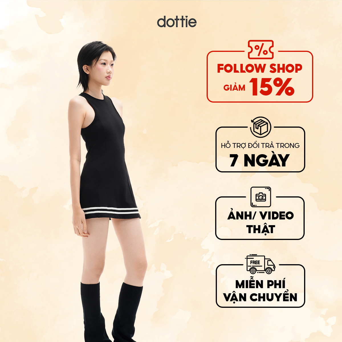 Dottie - đầm sát nách phối viền - đen - d0541
