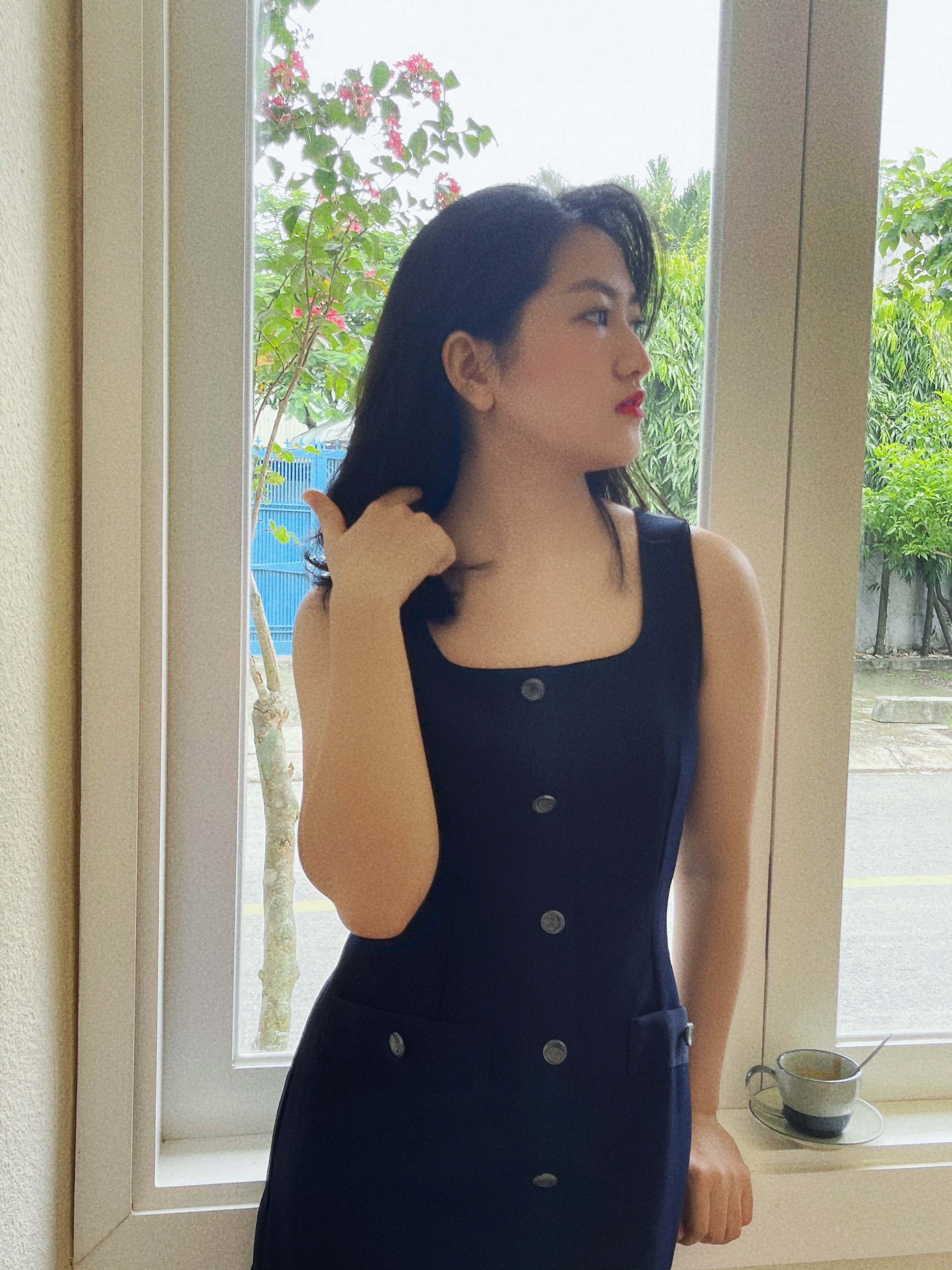 Đầm dây navy đính nút - YV LE & CO
